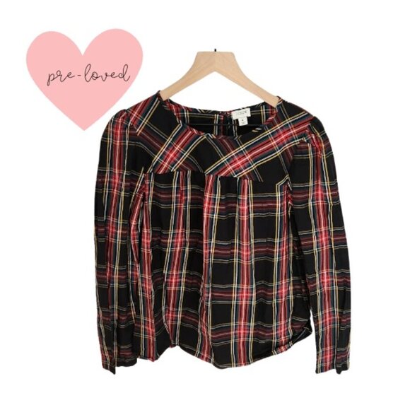 J. Crew Tops - J.Crew Tartan Puff-Sleeve Top in Stretch Poplin
